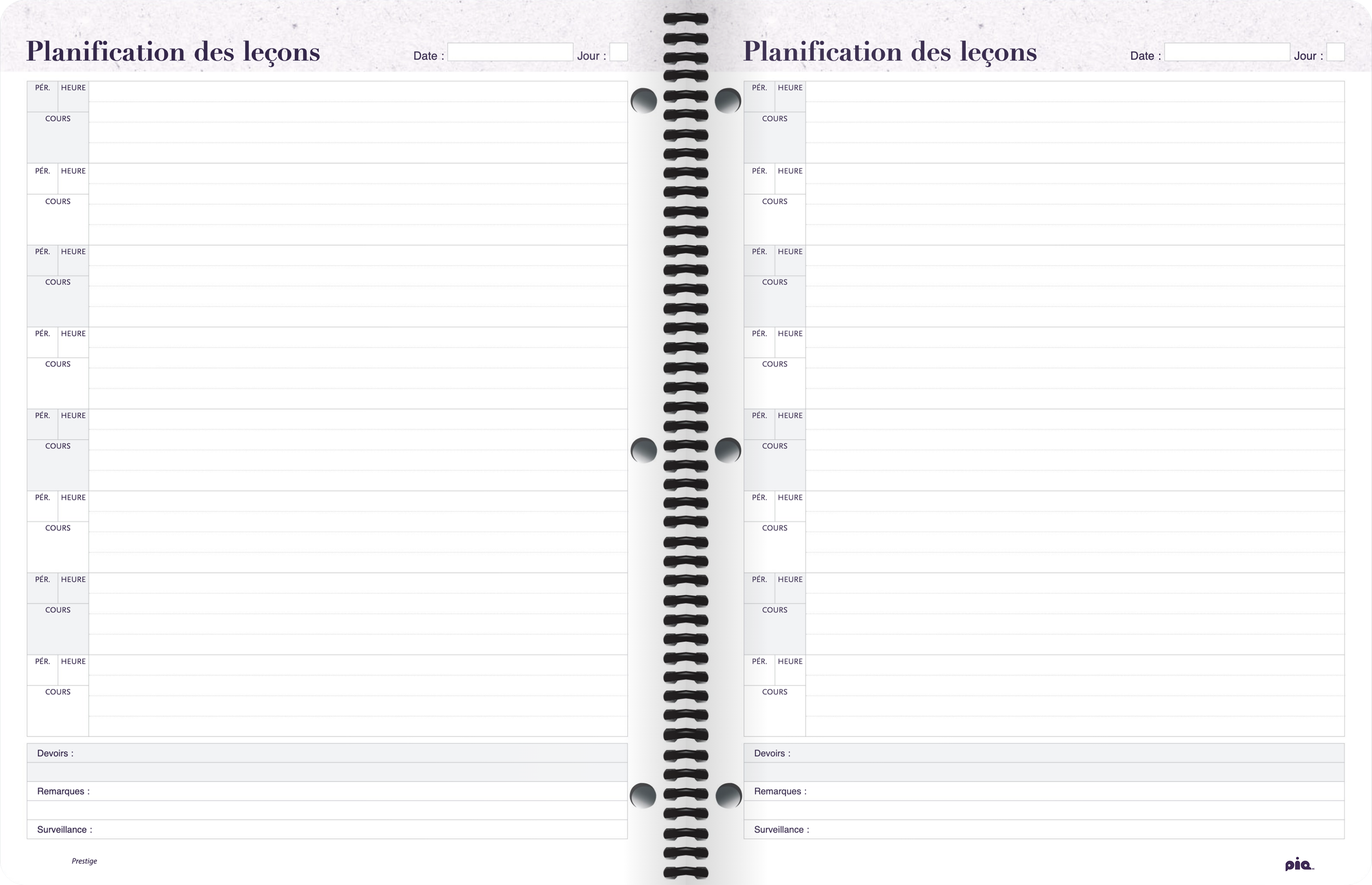 Cahier de planification Prestige – rotation des matières