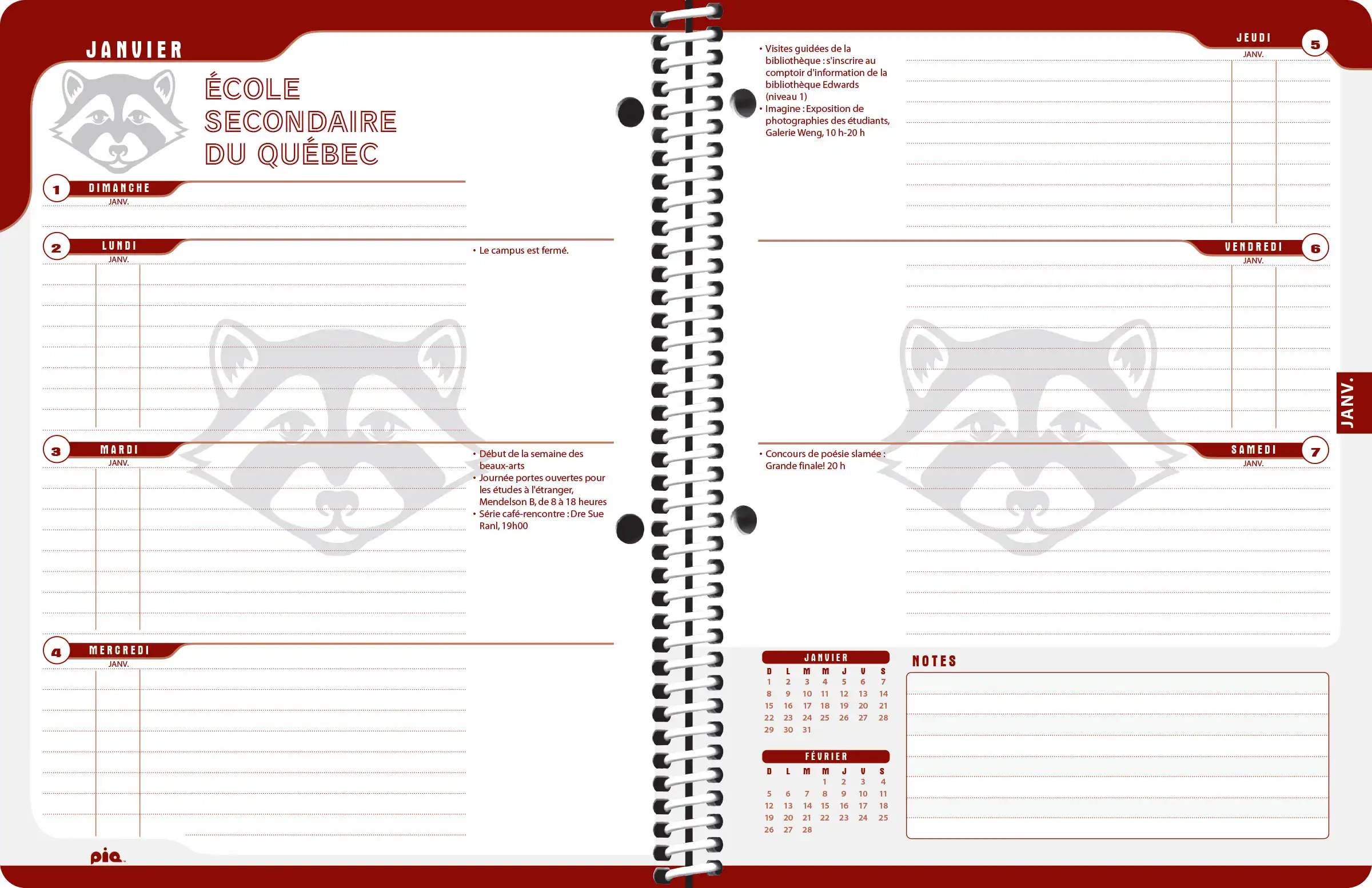 L'agenda caméléon, présentation horizontale